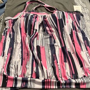 Pink and Navy Striped Bikini Top